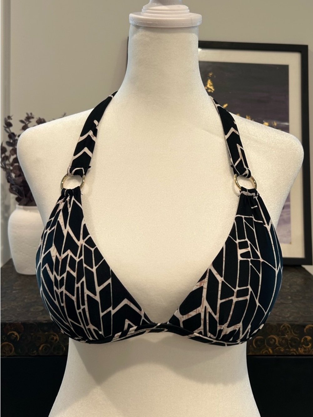 Voda Swim Push-up Geometric Halter Bikini Top | Bust Enhancing | S